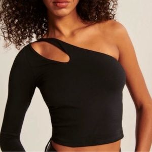 Abercrombie Long-Sleeve One-Shoulder Cutout Top